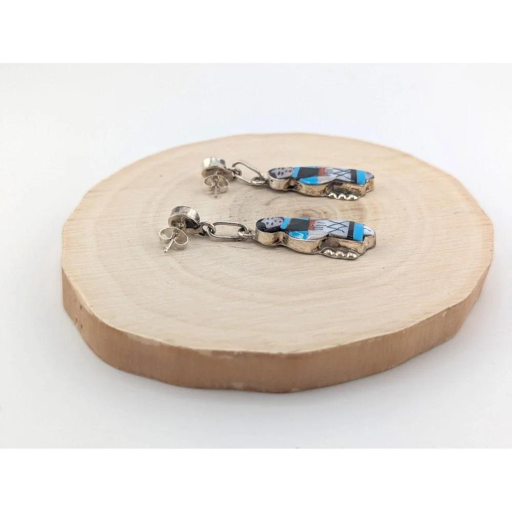 Handmade Native American Earrings Signed‎ Silver Zuni Corn Maiden Kachina **